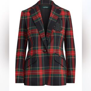 Lauren by Ralph Lauren tartan crested plaid blazer
